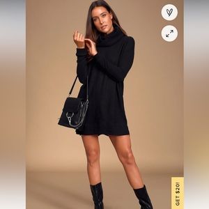Lulu’s Autumn Daze Black Cowl Neck Long Sleeve Sweater Dress- NWT size XS